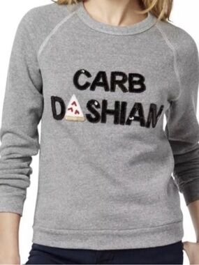 Bow & Drape Gray CARB DASHIAN Hand Embroidered Novelty Crewneck Sweatshirt Sz S